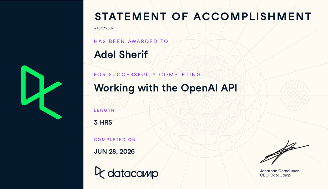 DataCamp OpenAI API Certificate