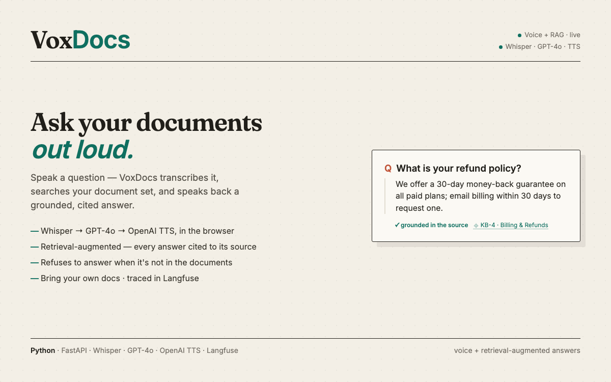 VoxDocs — voice + RAG document assistant