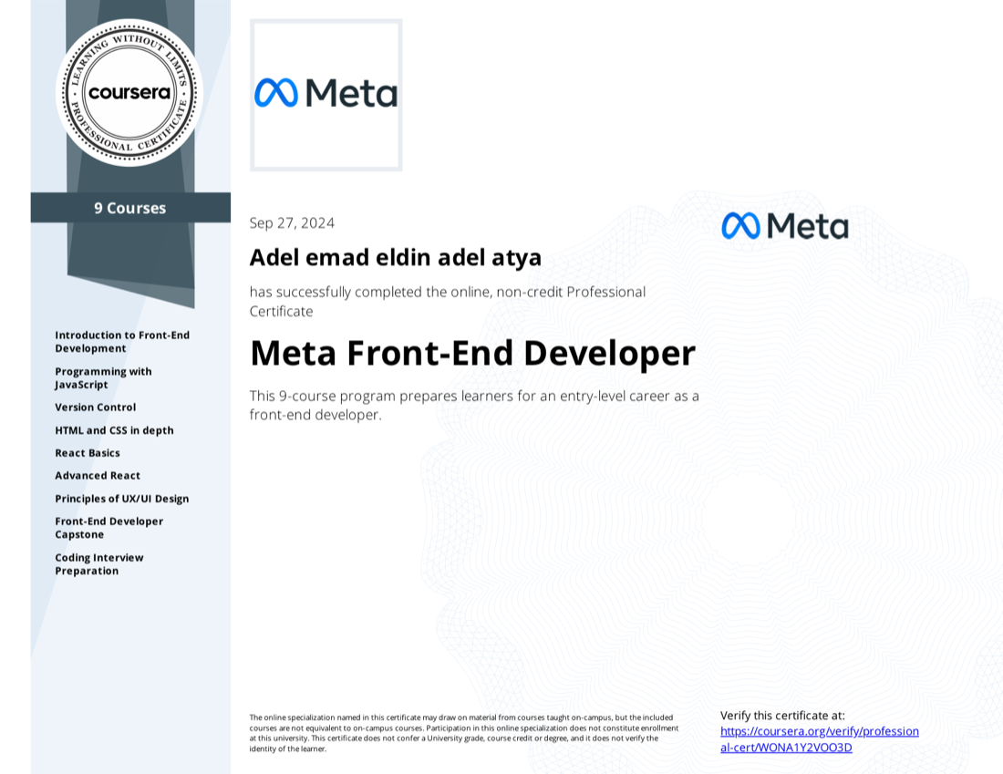 Meta Front-End Engineer Professional Certificate
