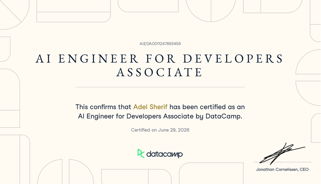 DataCamp AI Engineer for Developers Associate certificate