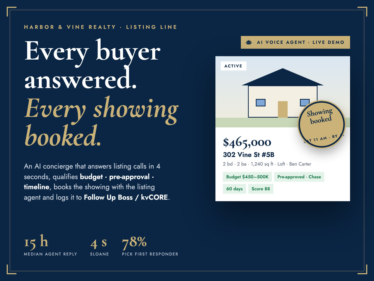 Harbor and Vine Realty AI listing line board